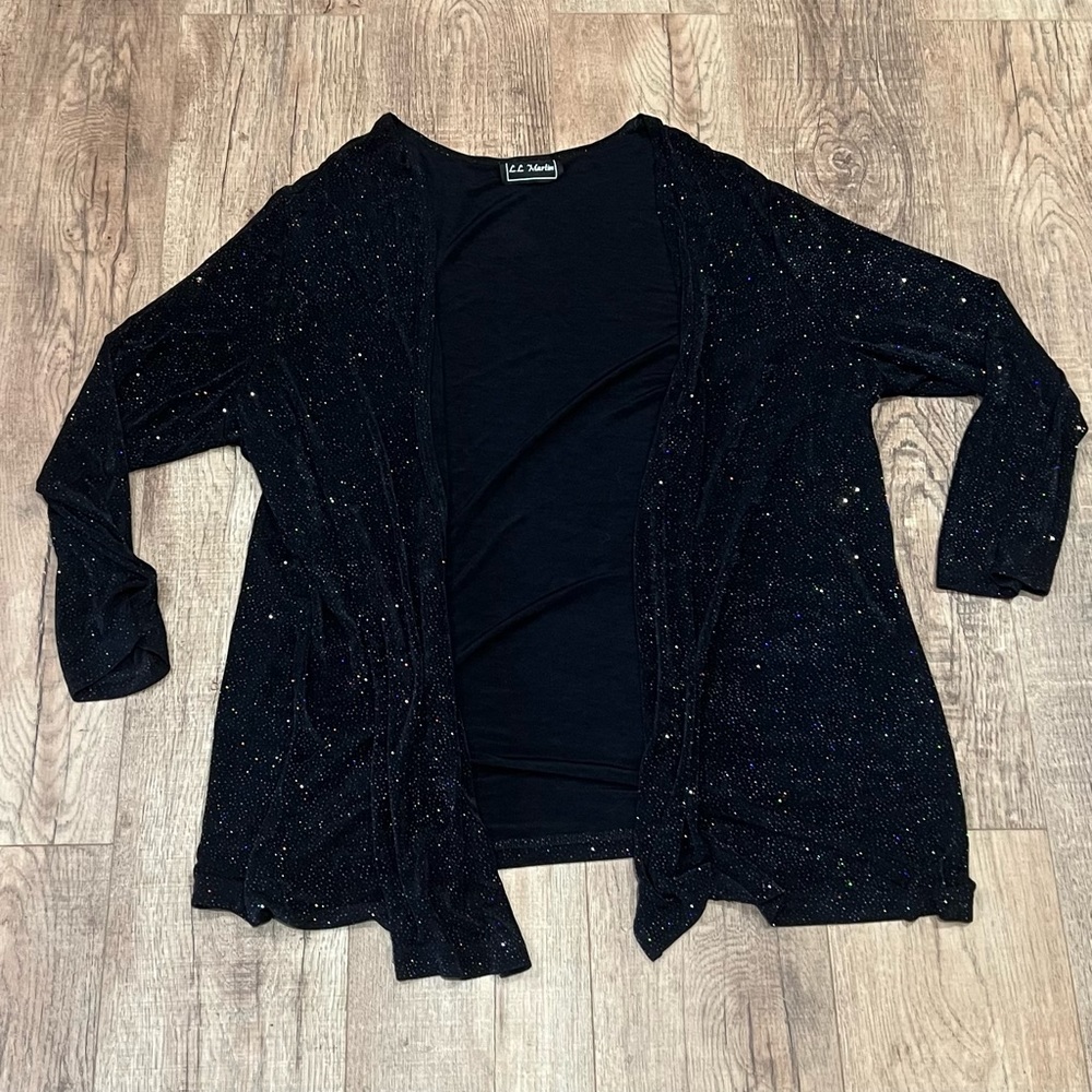 🌸3/$30🌸 L.L. MARTIN | black sparkle open front jersey cardigan VINTAGE